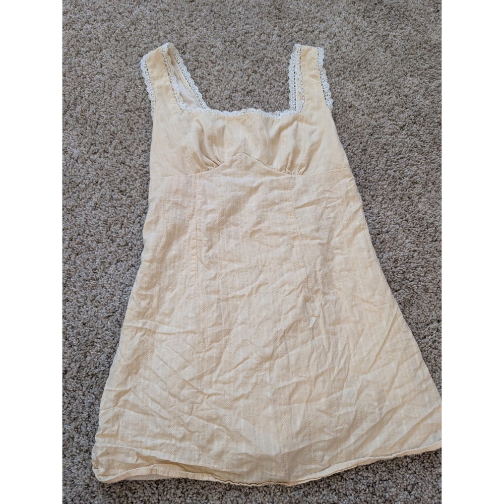 SHEIN Cream Yellow Cotton Lace Trim Swiss Dot Mini Dress XS Cottagecore Coquette